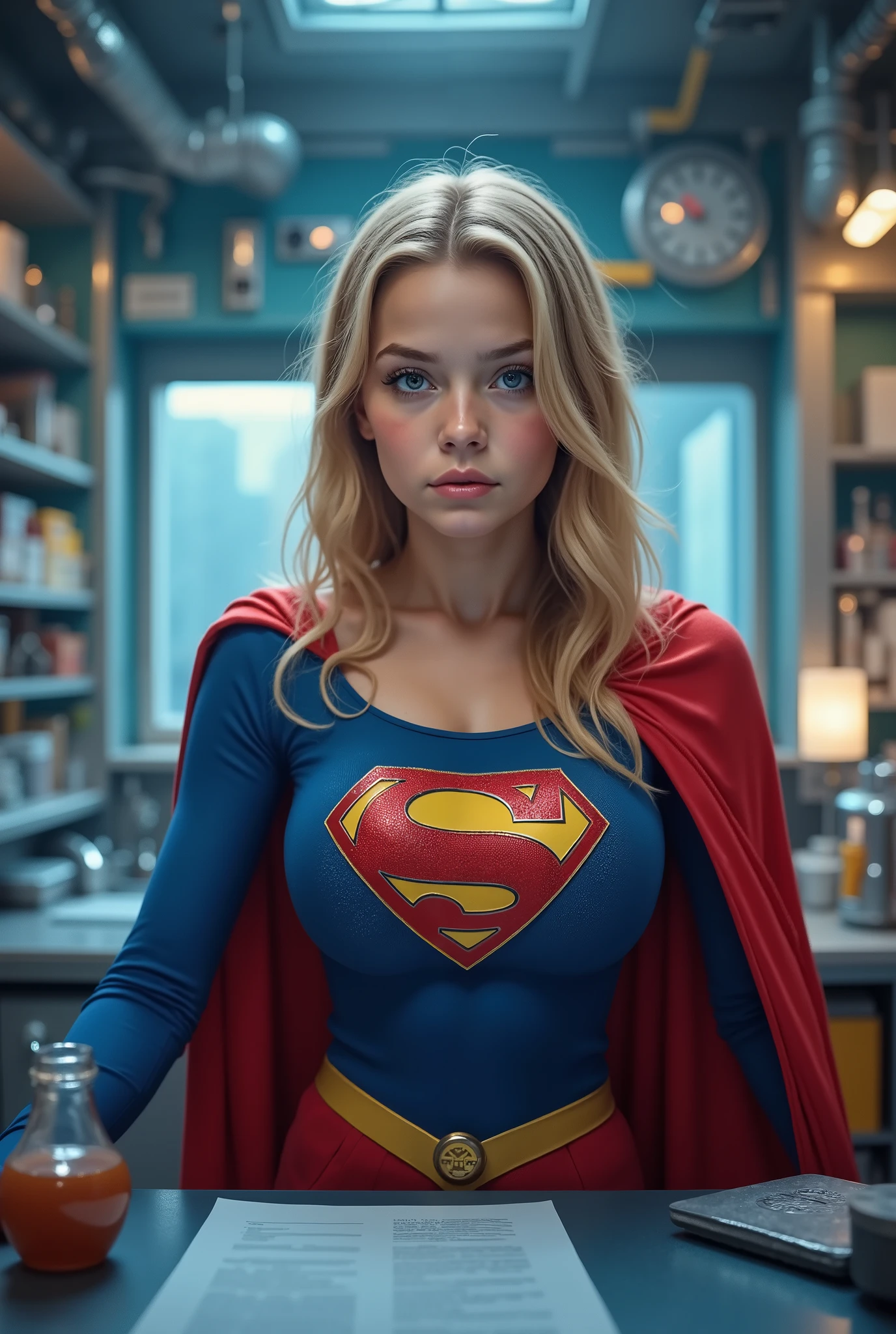 (long shot:1.3),ntensely erotic image, male gaze, male sex fantasy, huge breast fantasy trending on DeviantArt,(high tech laboratory:1.5),intricate background,highly detailed background, BREAK, (full body:1.3),(1girl),extremely young, elemtary school age,BREAK ((THE STORY OF SUPERGIRL), LEANING OVER HER DESK SEDUCTIVELY, WEARING A CLASSIC SUPERGIRL COSTUME AND CAPE AS HER BOOBS SWELL AND INFLATE, MASSIVE OVERSIZED BOOBS STRAINING AGAINSTTHE FABRIC OF HER (SUPERGIRL COSTUME):1.3), LIGHT PALE BLUE EYES, BREAK Kelly Madison,Russ Meyer,David Hamilton,Russell James,Amber Asaly,Sony Alpha 7 IV camera,85mm lens,32K UHD,ultra high resolution digital image,highly detailed,deepDOF,Realistic. 8k. Qos, Best quality, Masterpiece , high definition,