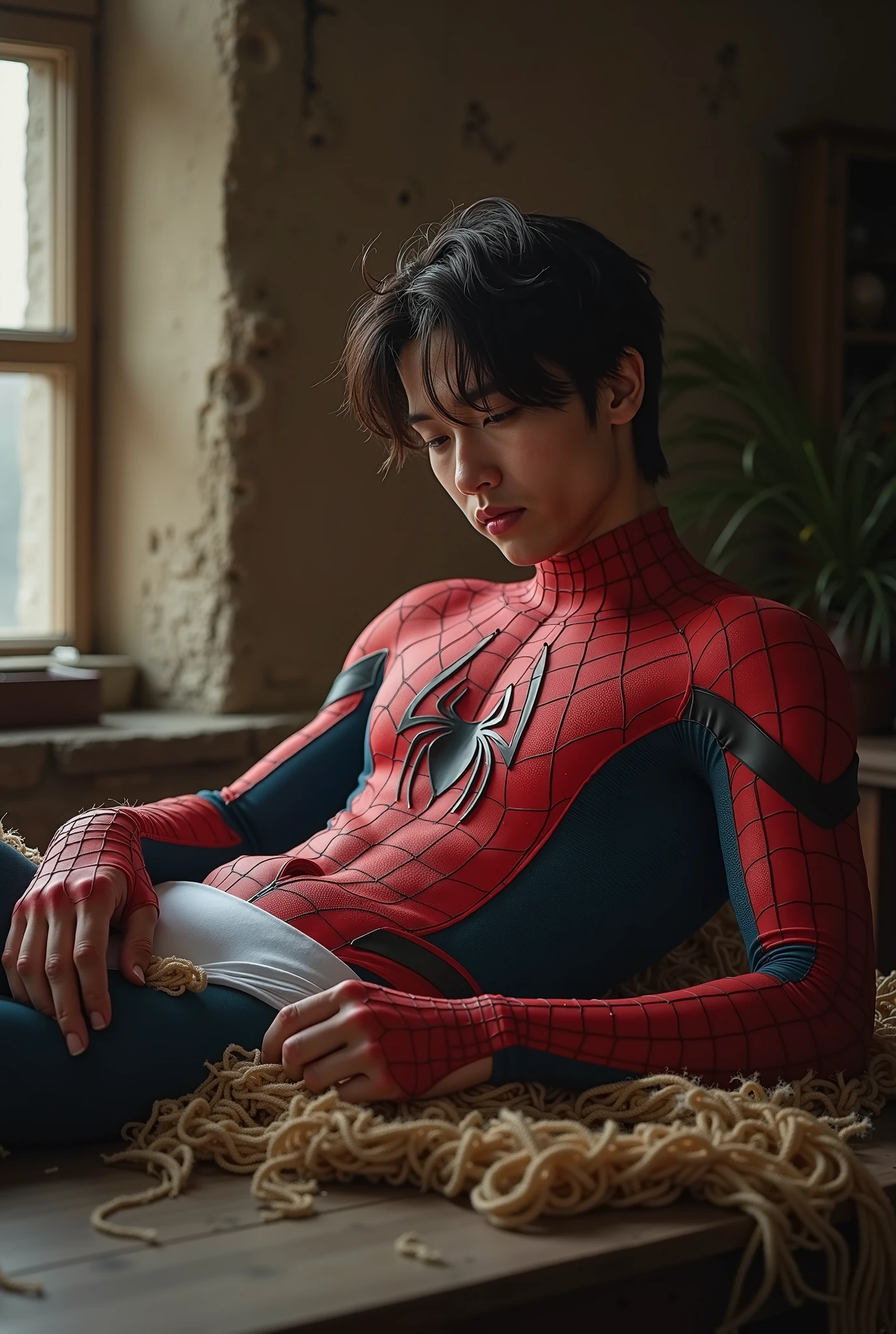 ((Highest quality、8k、masterpiece:1.3))、Inside the old castle、Spiderman stripped naked、Scream、Hell torments、Severe torture、Stick is thrust into the anus、The testicles are crushed、邪悪なmaleに虐められるスパイダーマン、Big penis、Handsome、世界一の美male子、股間が破れたSpiderman Suit、White briefs visible、White underwear、I can see、Beautiful 18 year old boy、Boy with a beautiful face、The most beautiful boy in the world、Handsome Japan Boys、Looks like Sota Fukushi、Similar to Kentaro Sakaguchi、Abdominal muscles、Dark brown hair、(Falling、Spread your legs:1.2)、Ultra detailed face、Highly detailed lips、Detailed eyes、double eyelid、Touching the groin、Spiderman Suit、male、male性、Sleeping half naked、Suffer from intense pain、Crying with a big mouth open、Scream、Hell torments、Severe torture、Stick is thrust into the anus、The testicles are crushed、