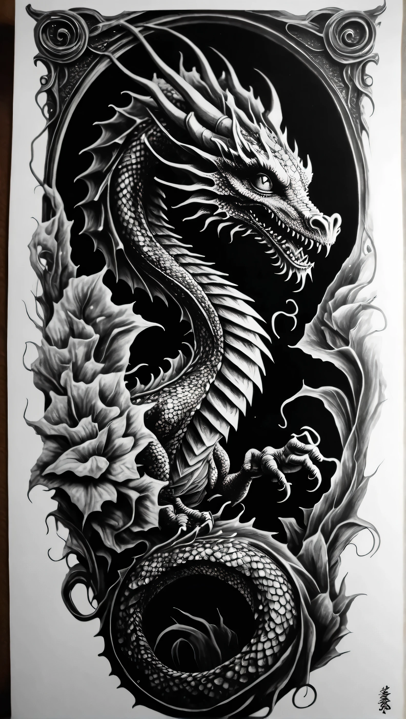 Dragon, illusionix, black ink