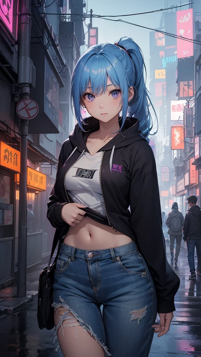 Girl standing in heavy rain, Night in the yard, Skyscraper lights, Wet characteristics, Wet clothes, Sadness Face, Tears on her cheeks, The sadness on her face, Blue hair, Blue eyes, negative:Crooked fingers, Thick legs, Incorrect body posture 4K,Masterpiece,Best quality))]，Girl group，dance，lamplight，Girl group dance，spread their legs，Spread your legs，Spread your legs，Open gear，Smooth skin, Solo,waist-length hair,，Erotic ，gigantic cleavage breasts，Burst breasts，nedium breasts，Super huge breasts。Super huge，extra very long hair，Black lace stockings，slimfigure，Vest line，Wrinkles，exposing your navel，revealing her belly，Long-sleeved crop top，pleatedskirt，full bodyesbian，dishiveredhair，Orgasmic face，Good face