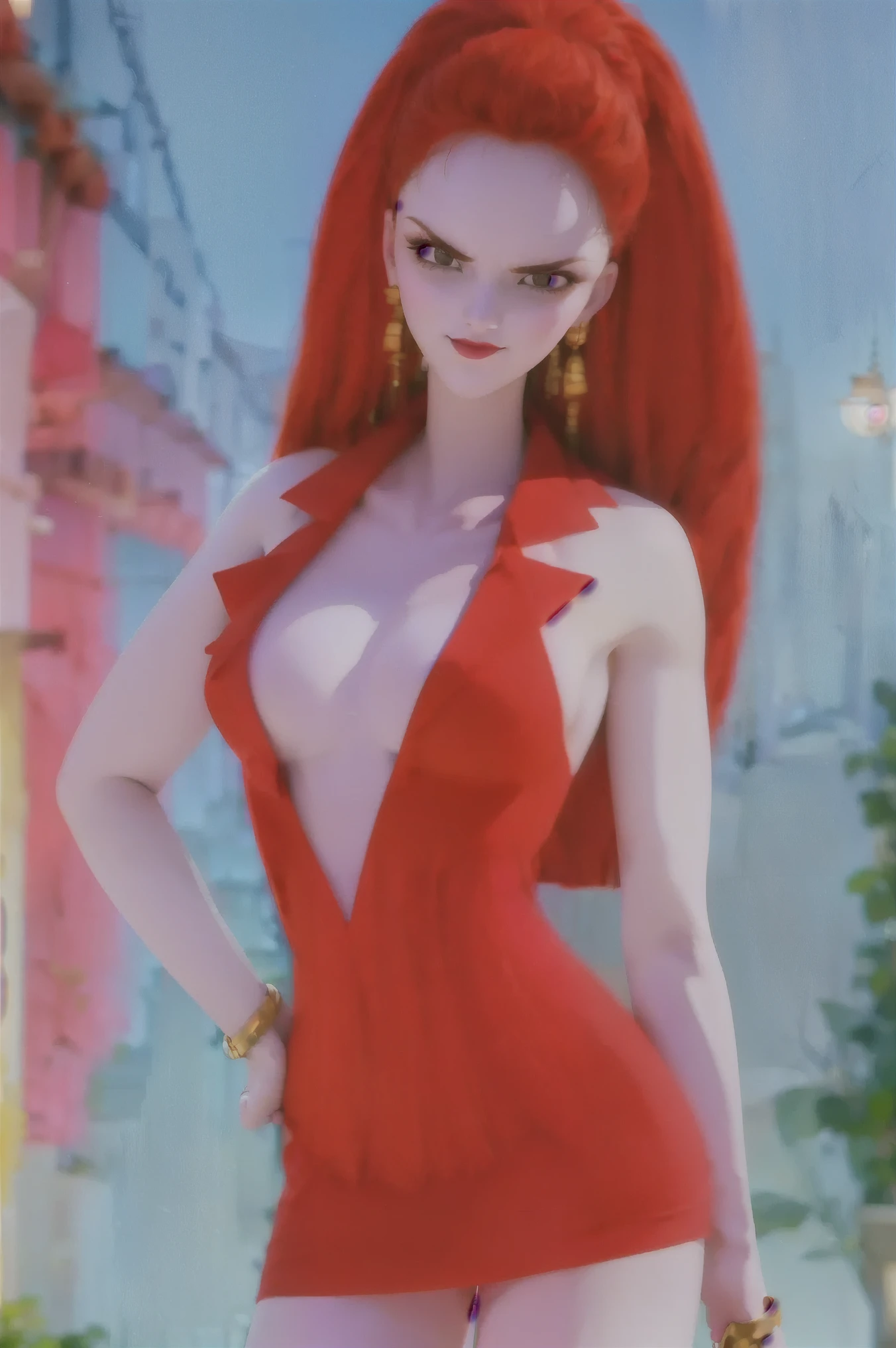   Kaolinite most realistic ,  ((masterpiece, Ultra delicate, rostro perfecto, 16K, dementia, ))  Slim fit office mini dress with kaolinite clay ,  seductive pose ,  tight red dress mini , Vestido de uniforme,  Kaolinite Red  , bodycon dress, Pimp ,  purple-eyed ,  beautiful smile , realistic textures, tacones altos
