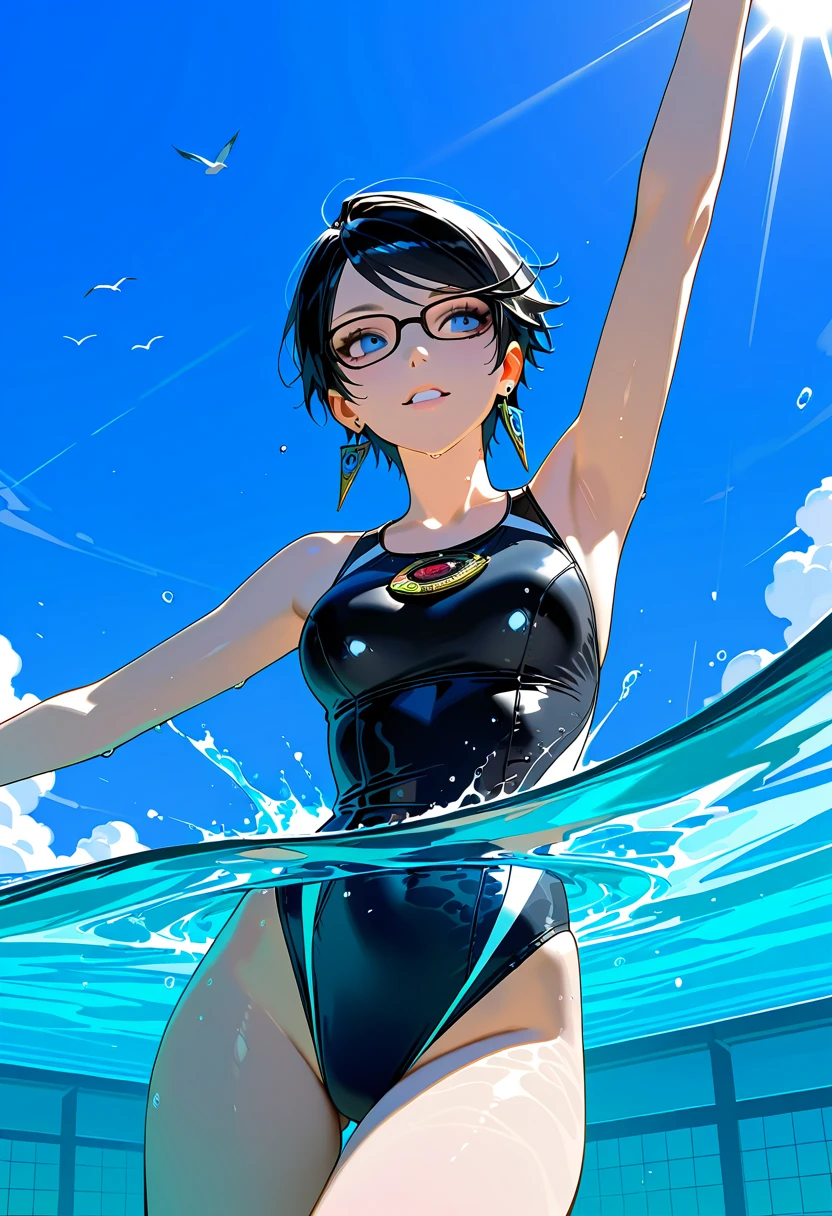 (highest quality, masterpiece, High resolution)、(Anime Art 4k)、(Concept Art)、Cinematic Light、Soft Light、(One Girl、18-year-old)、(whole body)、(Water Play)、Black Hair、(Colorful Swimsuits)、(Brightly colored design)、Layer up with loose fitting T-shirts、Off the shoulder、cute、Cat ear、Bobcut、semi-long、Hair Bun、hair ornaments、choker、Bright smile、Small breasts、(Cat Pose)、(play)、Cat jarashi、Water Play、Water gun、Beach ball、splash、((White Background))、((Blank Background))、