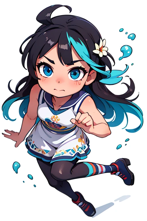 Super skillful anime illustration,Boxercise at the gym,
splatoon style,cute girl,white long Hair,shiny delta forehead,Bangs parted in middle of forehead,blue eyes,white battle suit,baby face,Octopus sucker-shaped headgear,open mouth,pregnant,sweat,((ecstasy face)),