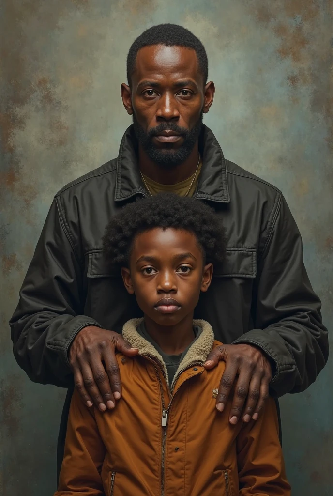 There is a man holding two small children in his arms, afro-americano, pai com filho, portrait of family of three, com pintinhos, foto de uma bela, Antecedentes complexos, next gen, family portrait, Family photo, the next generation, beautiful man, ( ( pele escura ) ), childrens, Rostos bonitos, man is with black skin, Miguel Hoppen, Marcos Ariano --auto