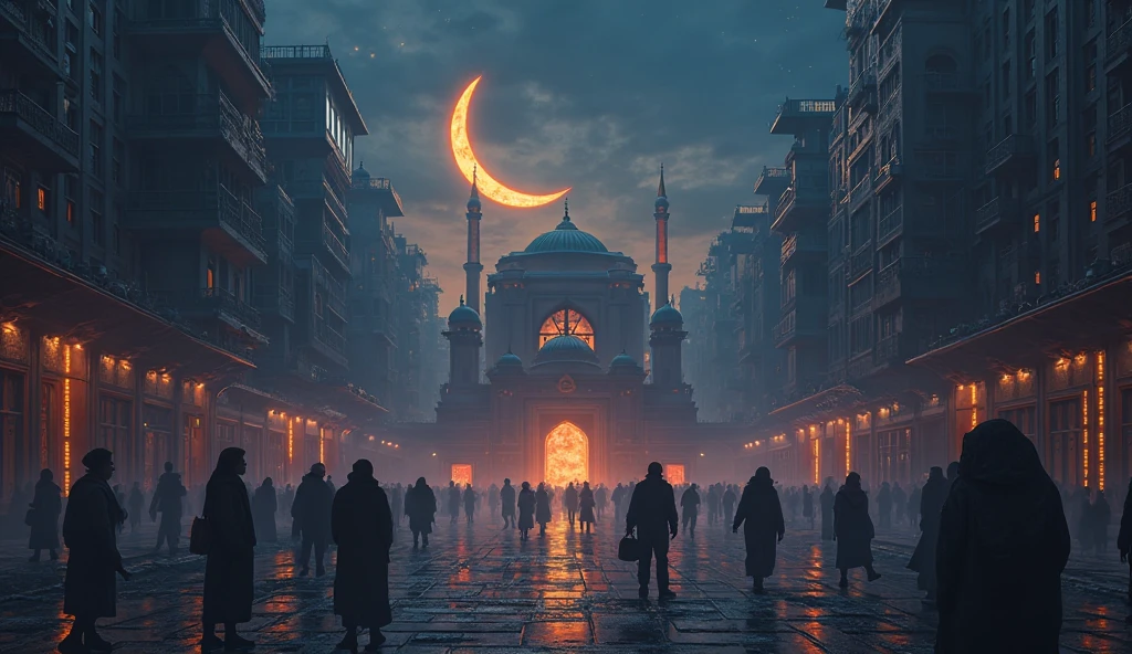 (Horror story title : Forbidden secrets in the dome of the mosque)
Scene 1: Nurul Hidayah Mosque and Small Village - A picture of a peaceful small village with the old Nurul Hidayah Mosque in the background.. The dome of the mosque is golden green, reflecting the majesty and glory of the mosque.