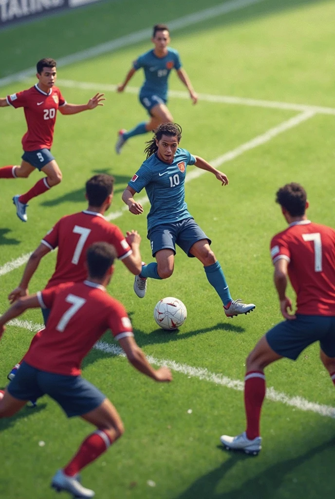 there is a man that is kicking a Soccer ball on the field, film shot de danis villeneuve, television advertisement, Soccer player, Soccer, playing Soccer, Filming of the Igla movie, film shot, movie shooting, sequence of images of something or someone in motion, opening shot, Leica 8k still photo from a24 film, disparo 4k, jugador de Soccer, still from a live action movie