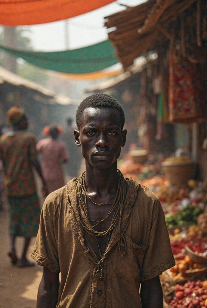 African boy selling in the market