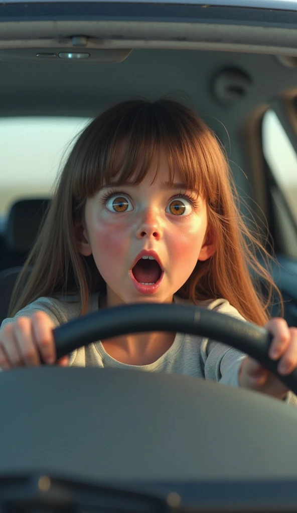 girl behind the wheel, shock, shocked and sad when he almost hit the car in front of him