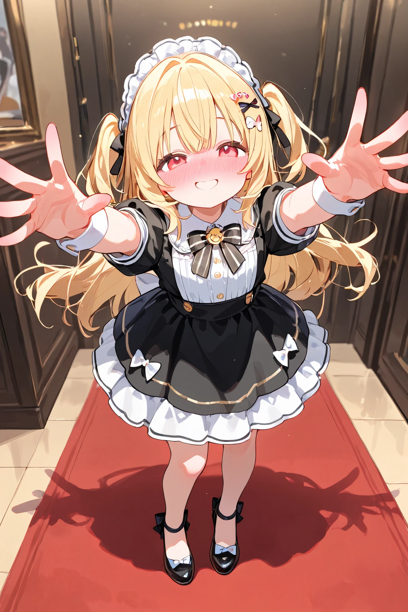 cute girl's blushing smile,Spread your fingers and place your arms in front of you with your palm facing up、Cute Shoes
