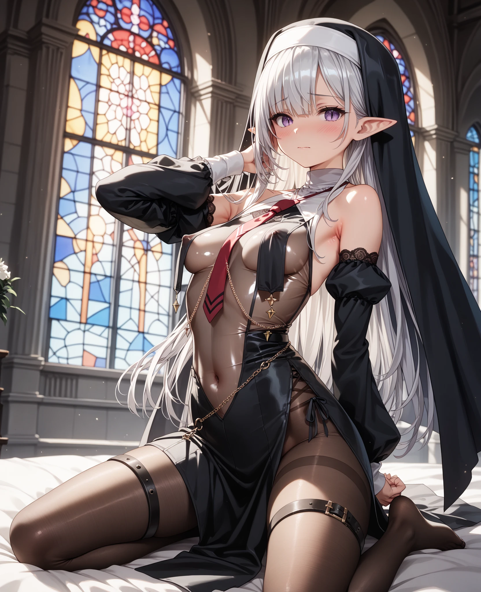 optimum,tmasterpiece,A high resolution,best qualtiy,hyper HD,super detailing,Award-Awarded,16k,独奏,(The upper part of the body),anatomy correct,Beautiful cyberpunk girl,cute face,,Gradient Beige Hair,Hairline,((Scarlet eyes)),long eyelasher,Hanging eye corners,White skin of the,(small boobs),(Slim body),((College uniforms and double-breasted coats)),(),ear studs,(neck rings),(nake:1.2)