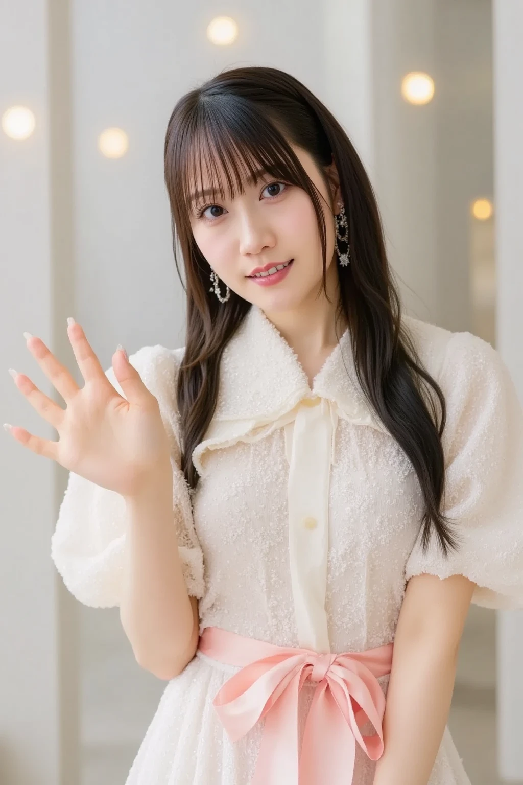 Highly detailed CG Unity 8k wallpaper、Highest quality、Ultra-detailed、masterpiece、Realistic、Photo realistic、A cute girl drawn in great detail、20-year-old、(Skirt rip)、(Roll up the skirt yourself))、White panties、Panty Focus、blush、Lips parted、Looking at the audience、Semi Body Shot、JAPANESE IDOL OUTFIT、stage、Sitting on a chair and showing her panties、