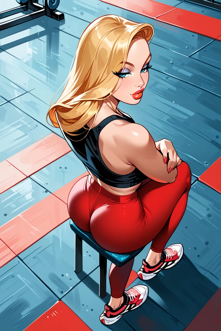 (cartoon style:1.2), Drawings of ([Sports Woman]), wearing black T-shirt, Tight Pants, perfect eyes, detailed face, black background, fun posing, flirty look, Centered, scale to fit the dimensions
