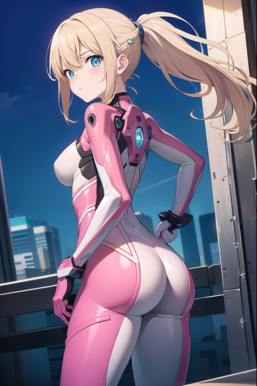 Milf, woman in a futuristic suit, highly detailed face, cool, mom, tomboy, very large breast, (Milf), mature face, (mature female), cybersuit, anime girl wearing tight suit, milfication, Elegant body, navel focus, naked body, gloves, earrings, science fiction, female protagonist, standing, volumetric light, detailed lighting, detailed textures, oppai cyberpunk, biomechanical oppai, masterpiece, best quality eyes, sci-fi background, futuristic landscape, low angle, (look at the camera), long hair、smooth surface, gold hair, (((back))), (((ass))), NSFW, (((grab ass)))