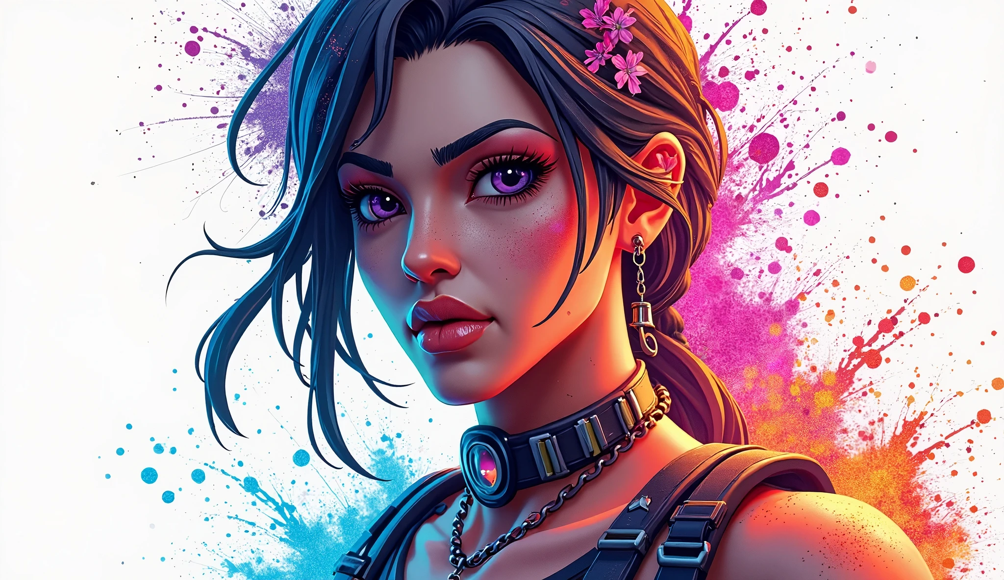 A close up of a woman with a necklace and a choker - SeaArt AI