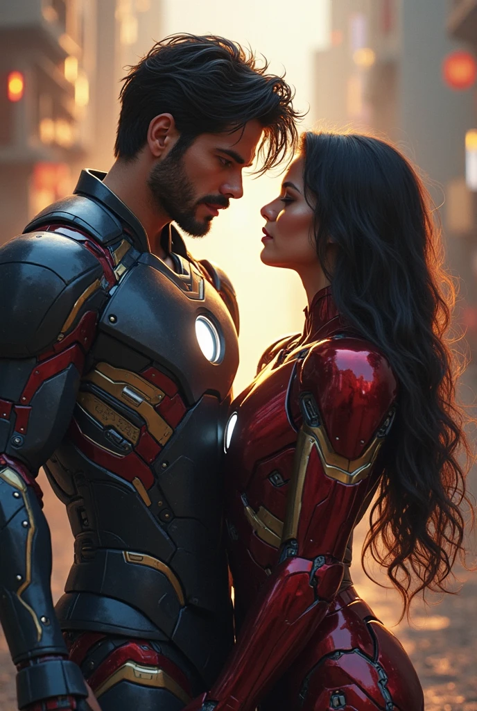 Tony Stark kissing Gamora