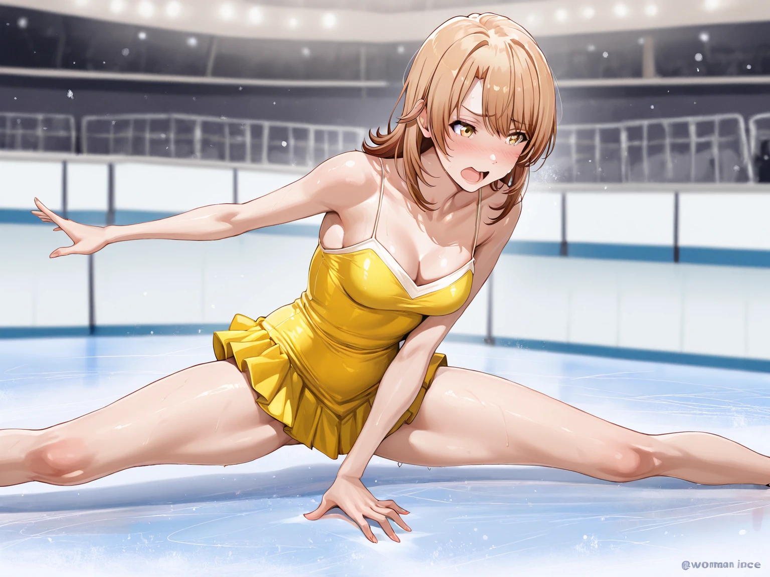 Anime, High quality full body image of Asuna as a bodybuilder in a tight bikini, String Tanga, ohne Schuhe, feet, barefeet, massive muscle Body, huge Muscular shoulders, massive Big Bizeps mit Adern, muscle legs, massive muscular abs, Bizeps flex. posing, her sweating, very muscular, toned body shines in the spotlight, she is standing on a stage, Anime high quality