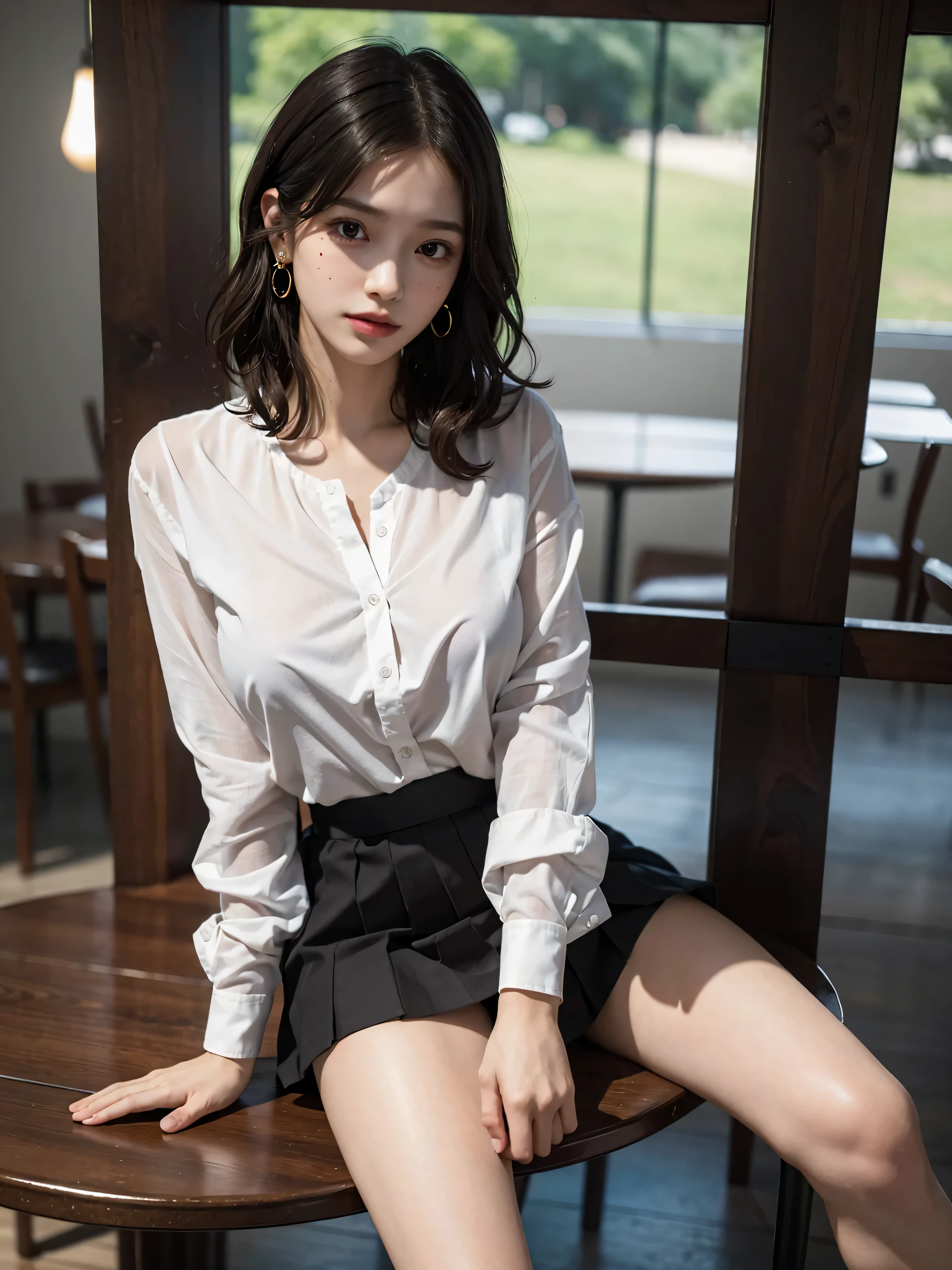 アニメcuteSexy完璧なスリムな官能的なボディ大きな胸と巨大な太もも, Exquisite and highly detailed illustrations of anime (Young girl). In 8K,Highest quality,Actual image,Details Complexity,超high resolution,field of depth,Masseter muscle area,Soft natural light,Professional Lighting,One Girl,(cute:1.2),Very beautiful 17 year old girl,Detailed eyes,((Brown eyes)),(Chestnut Hair),(short hair),(Bans),Perfect Skin,Glowing Skin,fair and white skin,Thin Skin,Big ample breasts,((Perfect Anatomy,Beautiful Hands,Perfect hands,Five fingers connected to the palm,Precise hand movements without discomfort)),Perfect bare legs,Delicate legs,Perfect balance,Sexy,I can see your chest,((Japan Uniform)),((Uniform Mini Skirt)),(tie),Black Stockings,Chano Leather Shoes,Diving deep into the city,I can see your crotch,Show me your panties in the street,Both legs are bent,legs open in an M-shape,,I can see your pants,Slender thighs when viewed from the front