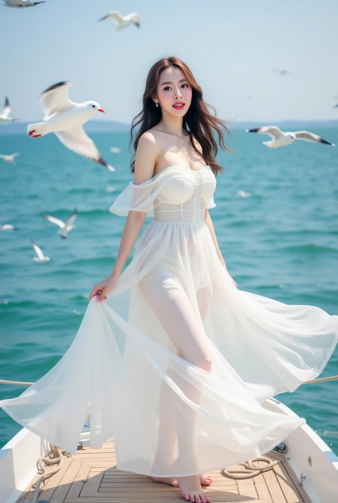 bird틴 롱 드레스,, (masterpiece, best quality:1.2), 1 woman, alone, ((bare shoulders)), (In fact:1.37), ((lie on the beach)), ((bird'eye view shot)), sweet virgin, beautiful妆容, exquisite makeup, Extremely beautiful eyes, long hair, Perm, slim body, ((big bust, big bust, split)), sexy slim legs, the skirt is short, 섹시한 다리가 bird어나온다, Graceful posture, dynamic pose, best quality, correct, correct的手, correct的腿, 解剖学correct, official art, complicated, Detail的脸, Detail, lifelike, Very Detailed, amazing, beautiful, young and energetic, Attractive models, Meticulous CG uniform 8k wallpaper