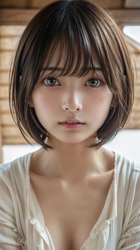 ((Highest quality)),(超High resolution),(Very detailed),(Detailed Description),((The best CG)),(masterpiece),Ultra-detailed art、(Highest quality、8k、32K、masterpiece)、(Realistic)、(Realistic:1.2)、(High resolution)、Very detailed、Very beautiful face and eyes、1 female、Tight waist、Delicate body、(Highest quality、Attention to detail、Rich skin detail)、(Highest quality、8k、Oil paints:1.2)、Very detailed、(Realistic、Realistic:1.37)、Bright colors、Beautiful Japanese Women、Detailed face、Smooth Skin、(short hair)