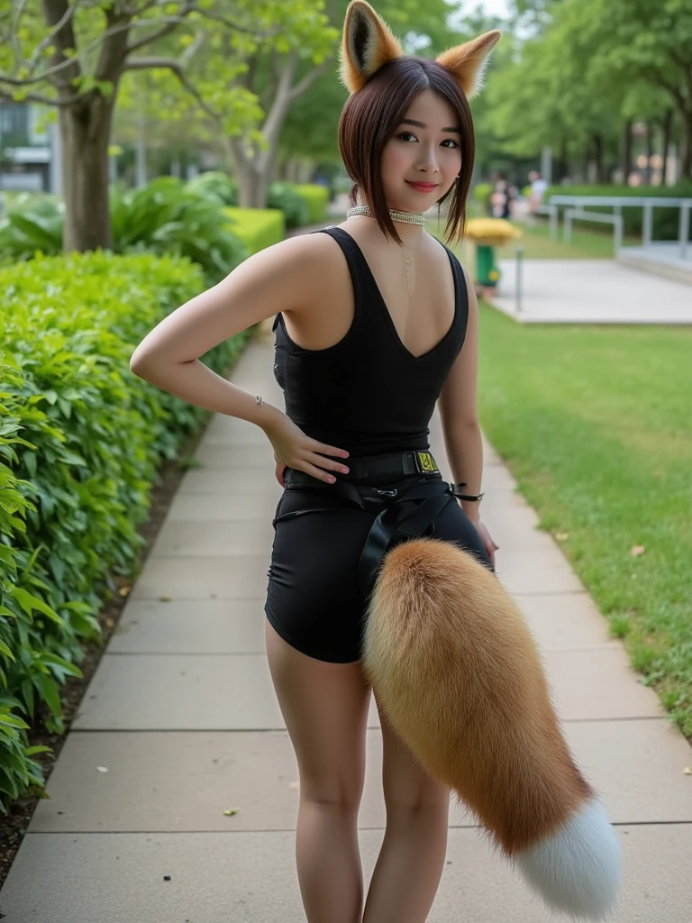 masterpiece、(((14 year old beautiful girl)))、(((Naked outdoors、chain dangling collar、choker、Pet is a beautiful girl、dog tail、forward crawl、shoes)))、((ponytail hair、Don't look back))、((exposed girl、super famous nude model、Yomimo))、超High resolution(reality:1.4)very beautiful, beautiful skin, slender,slender body、small waist、small breasts、B Cup Bust、small breasts、((Are thin、concave abdomen))、thin and long legs、 (Super realistic), (High resolution), (8K), (very detailed), (Super detailed), NSFW、smile
