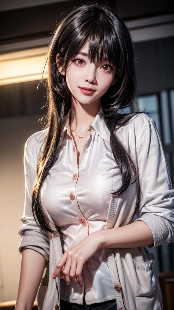 (Did We Really Love)、A masterpiece、born、lifelike、High res、(extra detailed)、(photograpy)、(photorealistic)、(wide_shot:1.2)、full_body、(20 year old sexy korean girl)、hair long、Watch your audience、Parting lips、big chest、ear ring、parting bangs、light grin smile、、huge breasts