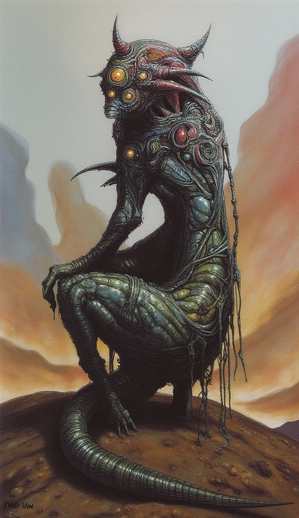 This monster lives deep in the mountain. It has a large, Body of a snake, long tail of a snake, upper body of a beautiful woman, lamia, medusa, snake woman.、