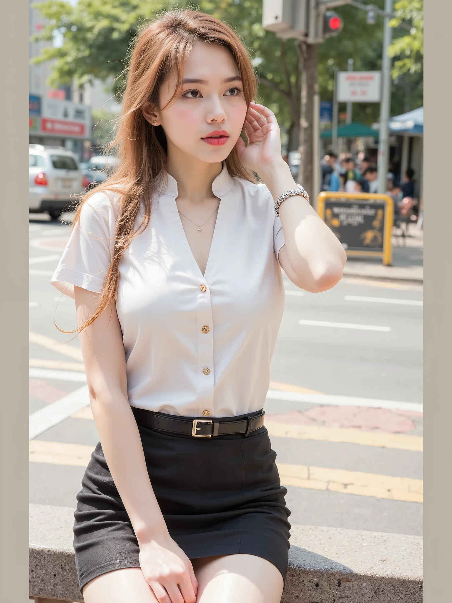 (masterpiece:1.4),(best quality:1.4),(absurdres:1.4),pin-up,
MEME_samsung_sam_ownwaifu, www.ownwaifu.com,
blue eyes, brown hair, short hair, medium hair, mole under eye, nail polish, blue nails, freckles, lips, breasts, nose, makeup, blush, eyelashes, medium breasts, lipstick,
black shirt, denim, blue pants, wristwatch, collared shirt, jeans, pants,
samsung, smartphone, holding phone, phone, cellphone,
<lora:MEME_samsung_sam_ownwaifu-15:0.6> ,
(absurdres, highres, incredibly_absurdres:1.4),scenery,masterpiece,