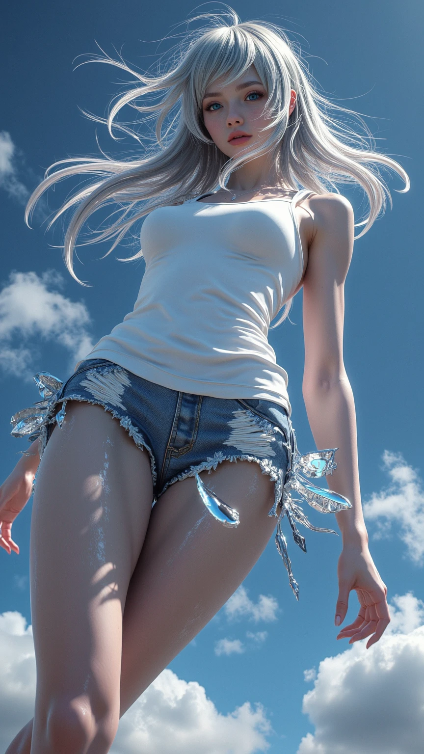 (crop top,:1.3), (photorealistic:1.4), (best quality:1.0), (ultra highres:1.0), 8k, RAW photo, (masterpiece:0.5), ultra-detailed, short, beautiful skin, ultral detailed skin, looking at the viewer, (full body photo: 1.5), light smile, blush, detailed water, ultra detailed sky, wet, depth of field, Alps, { best quality}, {{masterpiece}}, {highres}, extremely detailed 8K wallpaper, (1 girl: 1.5), {extremely delicate and beautiful}, ocean, thin leg, narrow waist, (urban landscape,: 1.4), large breasts, field, rays of light, crossed legs, walking, (behind: 0.7), huge ass, (shorts: 1.3), beautiful golden eyes, eyelashes, shadow, elegant figure, ager, (delicate and detailed skin: 1.7), perspective, thighs