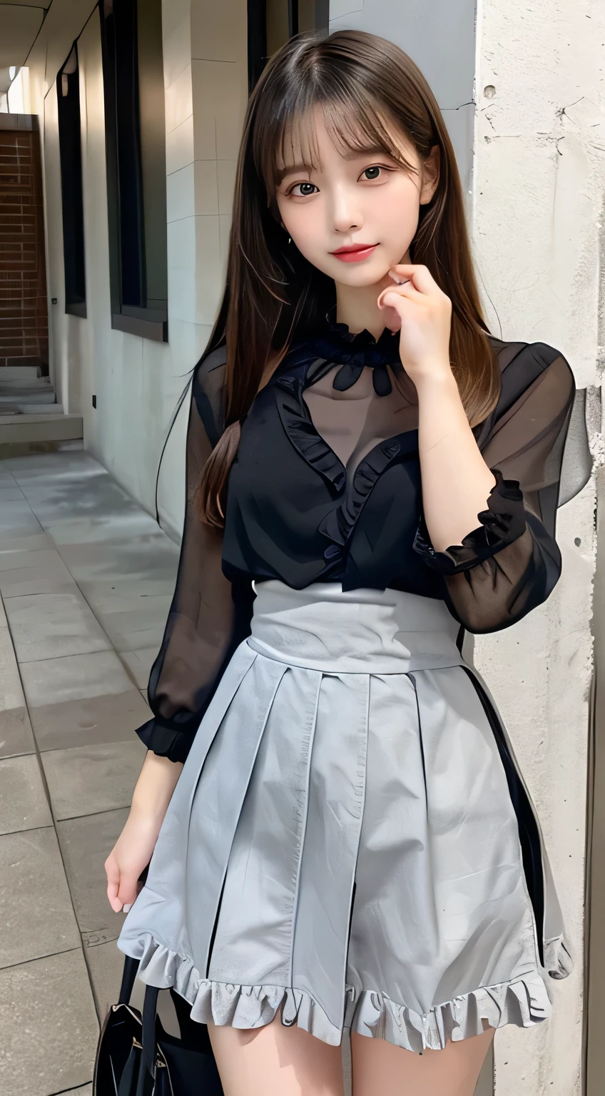 ulzzang-6500-v1.1, (RAW photo:1.2), (Photoreal), (muste piece), (genuine:1.4), Upper class mature woman wearing elegant formal dress in random colors、Wearing ultra-realistic pantyhose、(very affectionate smile:1.2)、
