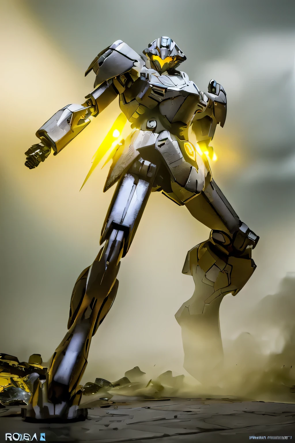 (yellow bright eyes: 1.5), (metal body robot: 1.5), Unreal Engine, ((TOP QUALITY, masterpiece, Ultra Fine, 4K, 8k)), realistic, sci-fi,shining eyes, ( lens flare:0.3), Volume Fog , Male, (thunder: 1.5), ((Is making intense movements: 1.5)), (above view), mk, (full body), Protoplanets
