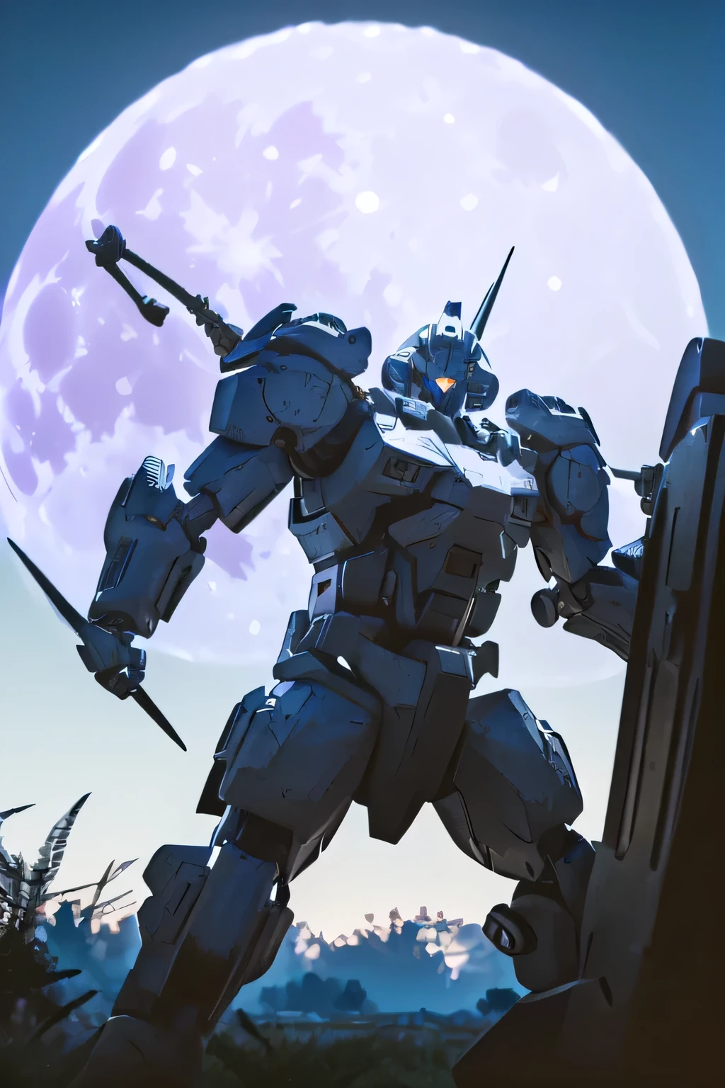 (bright eyes: 1.5), (metal body robot: 1.5), Unreal Engine, ((TOP QUALITY, masterpiece, Ultra Fine, 4K, 8k)), realistic, sci-fi,shining eyes, ( lens flare:0.3), Volume Fog , Male,  full face helmet, Nijimecha, (thunder: 1.5), ((Is making intense movements: 1.5)), j43g3r, (He holds a very large electric sword in front of his body: 1.0), (midnight, Big Fullmoon: 1.5), (hurricane), (above view), mk