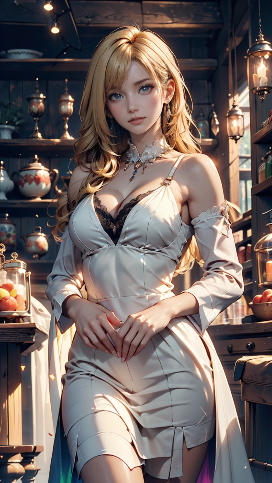 highest quality, masterpiece, Upper Body, woman, Windblown blonde, Shining Eyes, Steampunk Nude Style, Light clothing, Pink clothes, Pink Hair