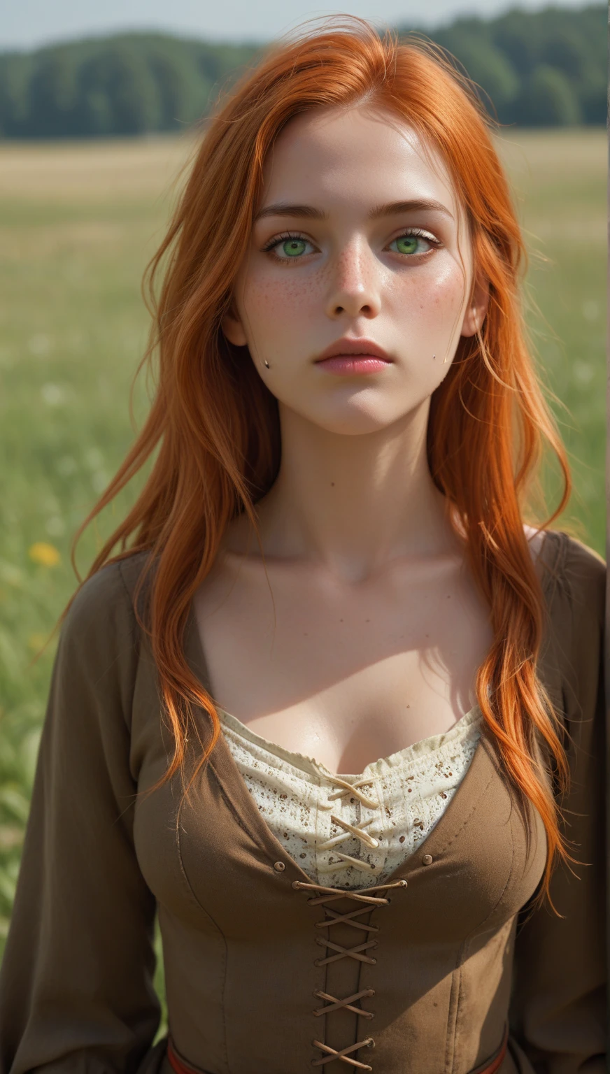 a 15yo girl, sexy innocent, druid girl, magic, at forest, redhead, mystical aura