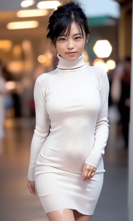 （8k、Best image quality、highest quality、最High resolution、masterpiece、detailed、Actual photo、Professional photography、Realistic、High resolution、CG unity、8k、wallpaper、超High resolution、Digital single-lens reflex camera、Soft lighting、Film Grain、Fujifilm XT3、Depth of written border、Sharp focus、35mm lens focal length、Portraiture）、Japanese、(There is one beautiful mature woman)、40 years old、(Looking at the camera)、（short hair）、（Silver Ash Hair）、（Wrap a scarf)、(thin:1.3)、(Big Breasts)、(Wearing pink lingerie)、（garter belt、Fishnet tights）、(She is wearing a white blouse with a wide neckline..)、(Wear checked clothing)、((Skirt flip))、(重たいBig Breastsを手で支える）、Wearing high heels、(Daytime、Walking alone on a very narrow road, Deserted Alley.)