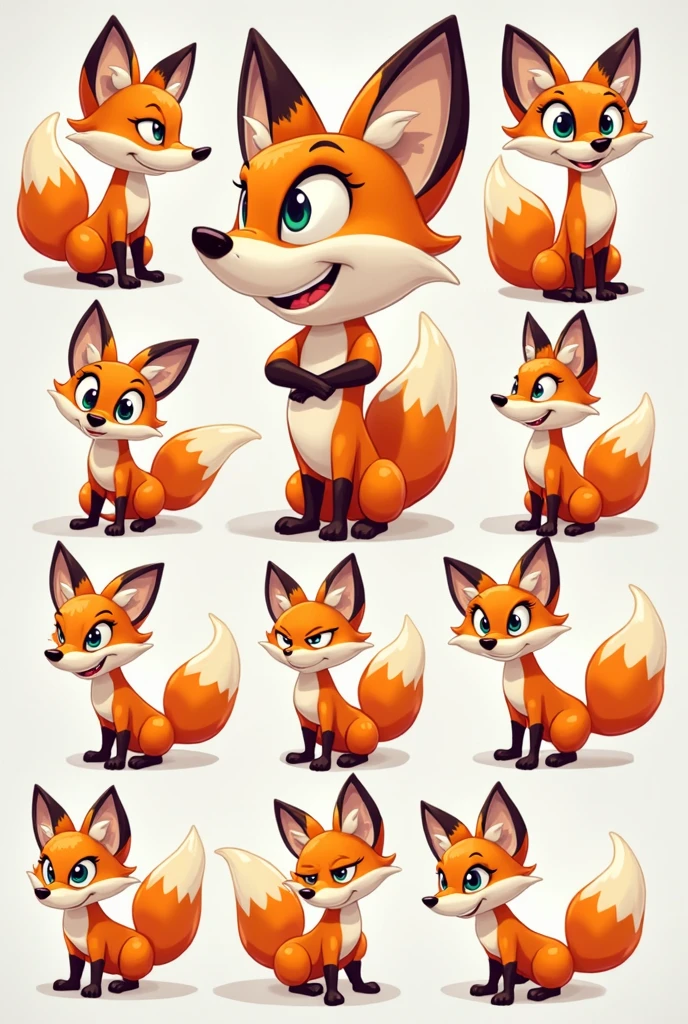 (4 divisions), Different fox tail logos attached to the letter O,  Color orange and white , without gradients