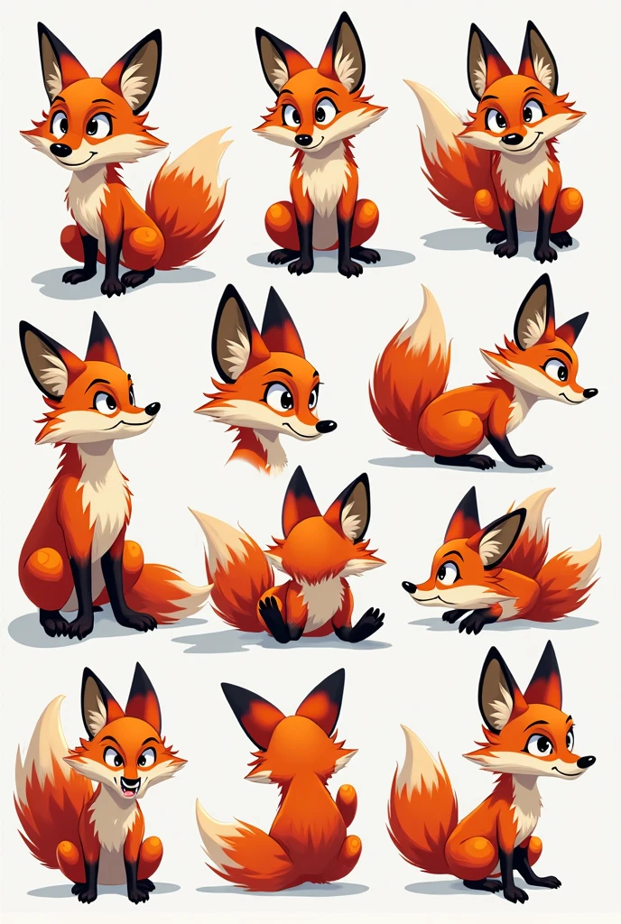 (4 divisions), Different fox tail logos attached to the letter O,  Color orange and white , without gradients