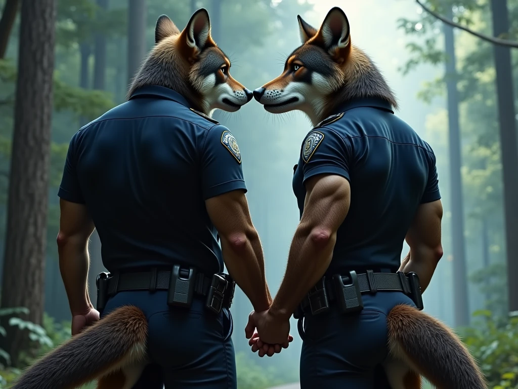 Death is a anthropomorphic silvery-white wolf with an elongated snout, gray mask-like markings on his face, sharp teeth, and glaring sinister red eyes, who has a well-built body, He wears a black cloak with a built-in hood, and brown trousers under the cloak, He also has brownish-gray wraps around his wrists and calves, and carries a pair of razor-sharp sickles, anthro wolf, male, adult, grey fur, buffed body, sexy, beefy body, furred body, beautiful, furry chest hair, realistic, full body, photorealistic, ultra realistic, 8k, night, bare-chested, in back turned posing, sexy butt, show his ass