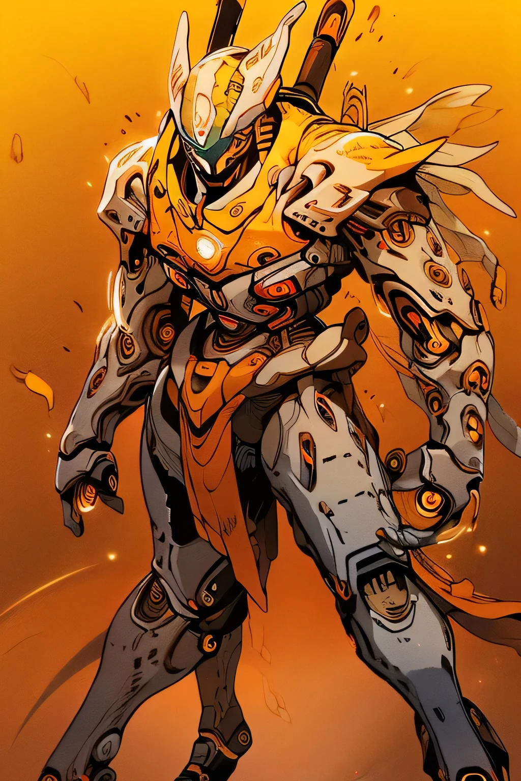 (thick limbs : 1.5), (bright eyes: 1.5), (metal body robot: 1.5), Unreal Engine, ((TOP QUALITY, masterpiece, Ultra Fine, 4K, 8k)), realistic, sci-fi,shining eyes, ( lens flare:0.3), Volume Fog , Male,  Nijimecha, (thunder: 1.5), ((Is making intense movements: 1.5)), (He holds a very large electric sword in front of his body: 1.0), (Big Sun: 1.5, prominence), (sandstorm: 1.5), (above view), mk, AmphibiousMS