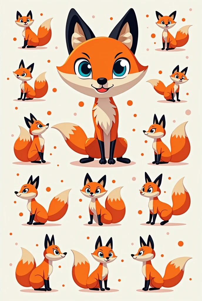 (4 divisions), Different fox tail logos attached to the letter O,  Color orange and white , without gradients