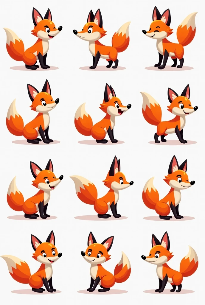 (4 divisions), Different fox tail logos attached to the letter O,  Color orange and white , without gradients