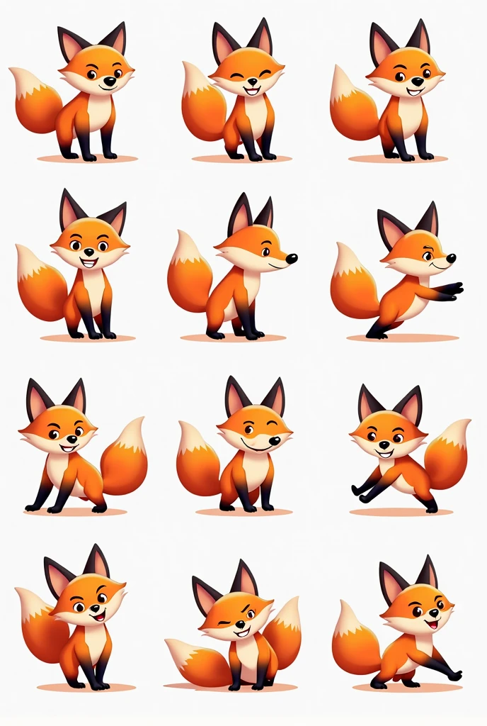 (4 divisions), Different fox tail logos attached to the letter O,  Color orange and white , without gradients