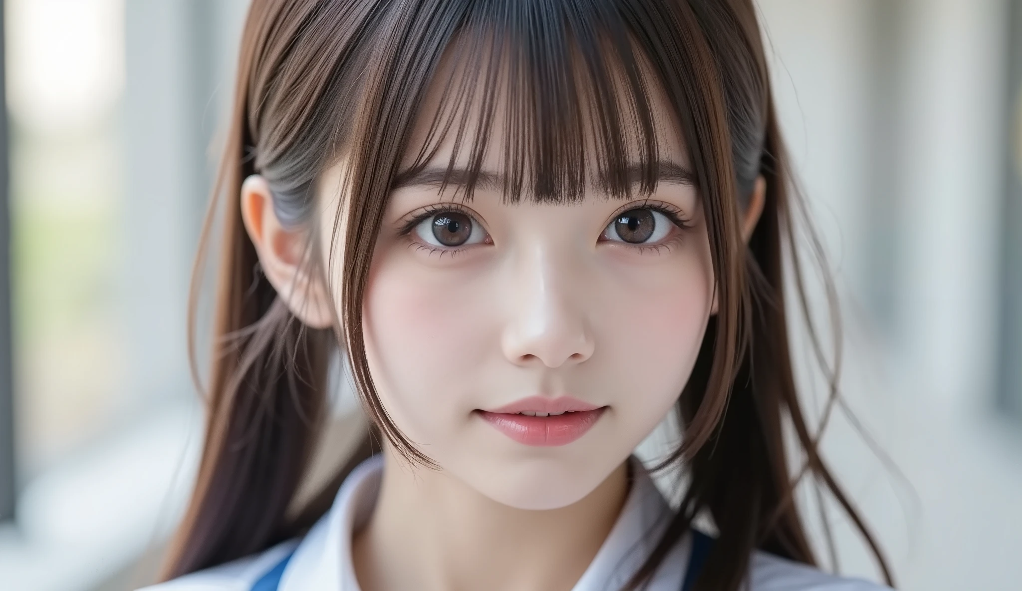 8k,Ultra High Definition ,  TOP QUALITY,  masterpiece,rule of thirds,golden ratio,surreal, photos,  one woman,(  girls on the left:1.3),cute,cute顔, Beautiful Eyes in Every Detail , 細かくexhaustive,mature woman, princess,close up,smile, black hair,Pulled back hair,ID photo, luxurious and beautiful ,(A  Famous Japanese Idol Girl), (( wearing a Japanese high school uniform with a white shirt, blazer, and skirt)),(((She Has an Ecstatic Expression))), very delicate expression ,  delicate eye description,,  Healthy Body , (( 1 female)), Height: 160cm ,(  thin waist:1.4)、( Beautiful :1.4), pink lips,profile,(((  ideal figure))),Small bust, A cup :2,、 portraits:2、 perfect anatomy 、鮮明な exhaustive、 exhaustive, thin lips,Perfect and beautiful face  ,完璧でcute顔,   meticulous skin  ,  Perfect Limbs 、  thin waist, surreal,Light and Dark,  Fashion Magazine Cover ,glowing 