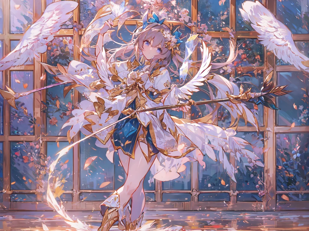 (masterpiece), (best quality), (detailed), light layer, lustrous skin, (intricate detailed , taut clothes, , demon wings,hair ornament :1.2), from above, black hair, black choker, long hair, hime cut, woman, blunt bangs, sidelocks, red eyes, holding quarterstaff,holding scythe,holding sword, (mature female:1.1), [uncensored, NSFW, nipples], side-ponytails  (simple background:1.1),