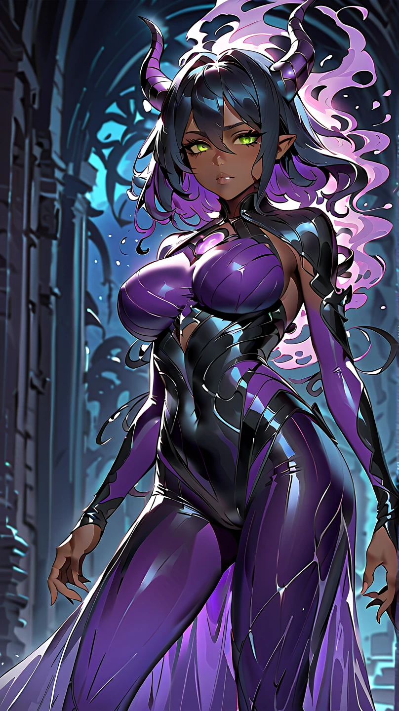 (solo:1.1),(masterpiece), (best quality:1.3),, highly detailed, intricate, professional art, digital art, absurdres, confidant, Blackfire, futanari Blackfire wearing an armored-bodysuit with pants and thigh-boots posing confidently in night-club, 1girl,(sadistic smirk),(armored bodysuit:1.4) , solo,(slender build),(broad shoulders), (long sleeves),, , black hair,, (purple eyes colour), (dark tanned skin:1.4), abs, (detailed breasts), wide hips,nipple bulge, (medium breasts:1.1), (aroused:1.2), (futanari:1.1), (makeup 1:1), (black lipstick:1.3), large penis, (huge crotch bulge:1.3), (Long crotch bulge:1.3), huge testicles, frontal view, universal lighting, small head,(Bubble Butt)
