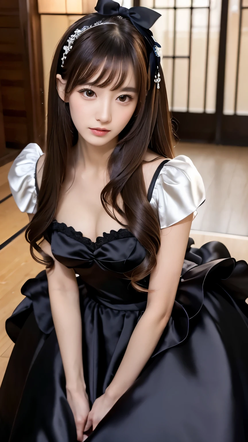 (highest quality、muste piece、8k、best image quality、extremely complex and detailed depiction)、prostitute schoolgirl、The ultimate luxurious prostitute&#39;s house、The most luxurious and high class brothel、(High school girl prostitute wearing Japanese school uniform:1.1)、A courtesan wearing the finest high school uniform、cleavage、(surrounded by gorgeous curtains:1.1)、(The most luxurious and elaborately decorated curtains:1.1)、(The most detailed and complex textures:1.1)、sitting on a big bed、(bed completely surrounded by curtains:1.1)、(look at me and smile:1.2)、(upper body photo:1.1)、sit on a very gorgeous bed、artistic decoration、The most luxurious and huge tiara、very intricate decoration、(accurate anatomy:1.3)