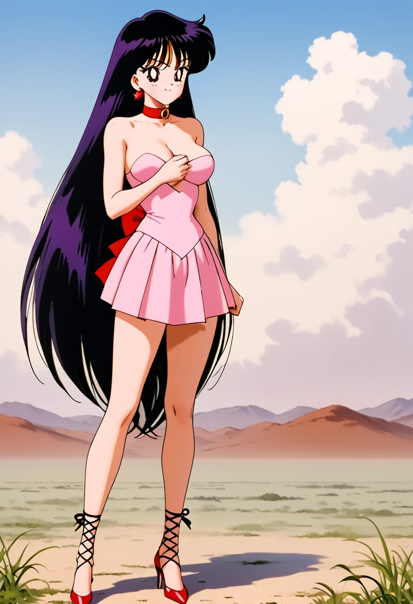 score_9, score_8_up, score_7_up, Thornhex, black hair, red highlights , SD90style, retro artstyle, source_cartoon, red nails, blue eyes, red lips, long hair, looking at viewer, breasts, lipstick, makeup nude, ass