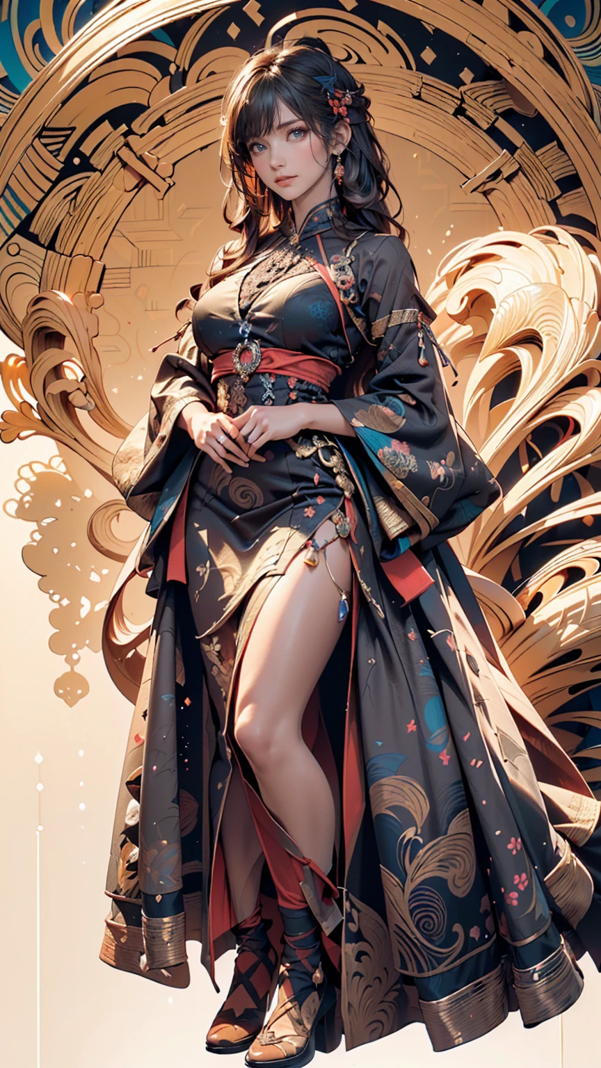 araffe in a black dress,Wearing a black hat,Holding stars, Gorgeous role-playing, Chinese Clothing, traditional This custom, cheongsam, Chinese, traditional Chinese, Wearing fancy clothes, palace , Girl wearing Hanfu, This custom, Beautiful clothing, traditional Chinese clothing, full body xianxia, Complex clothing, Gorgeous costumes, cheongsam(((Full breasts,)))(((Large Breasts))) (((Cleavage))),