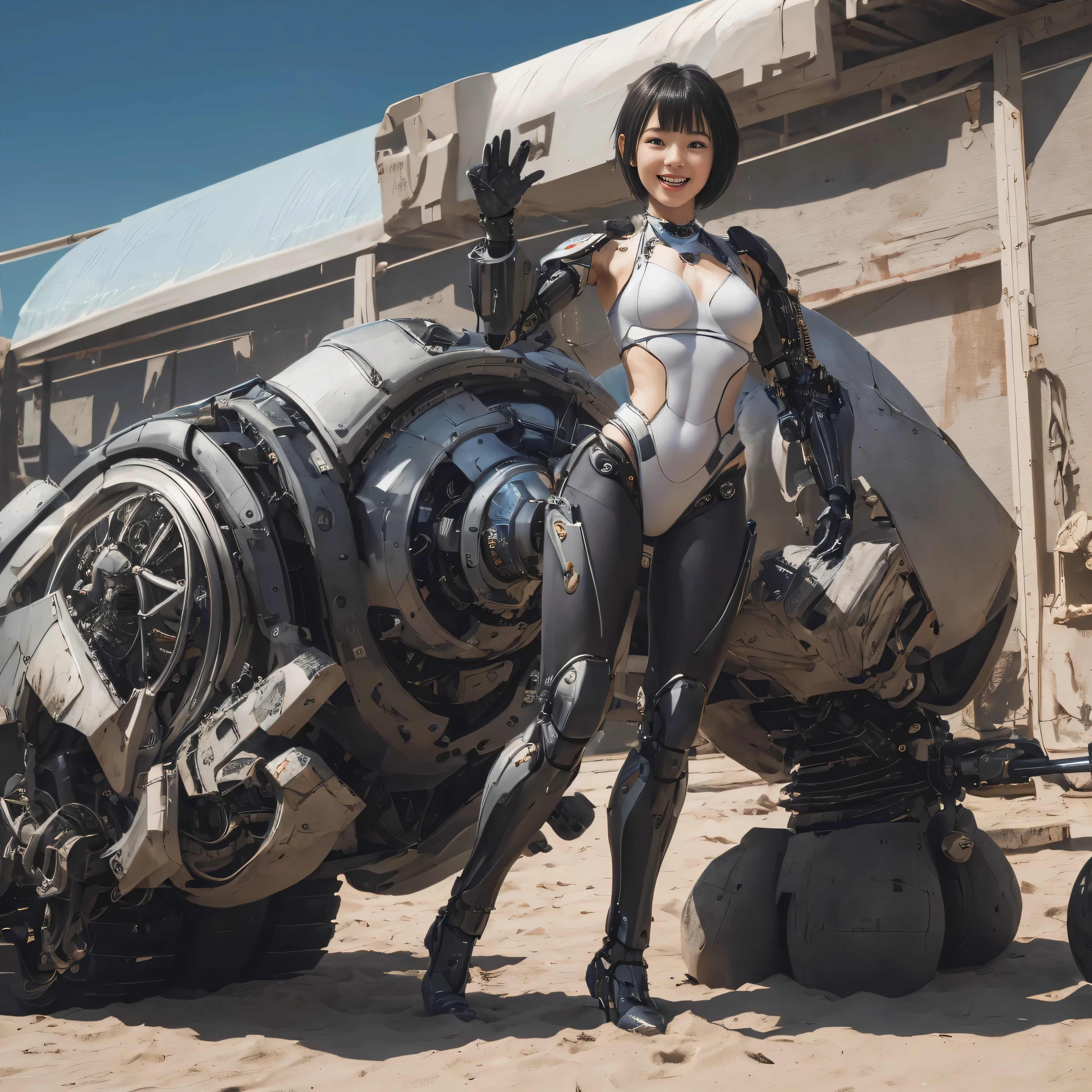 Eve in low cut nano tech suit with huge breasts fighting in the desert