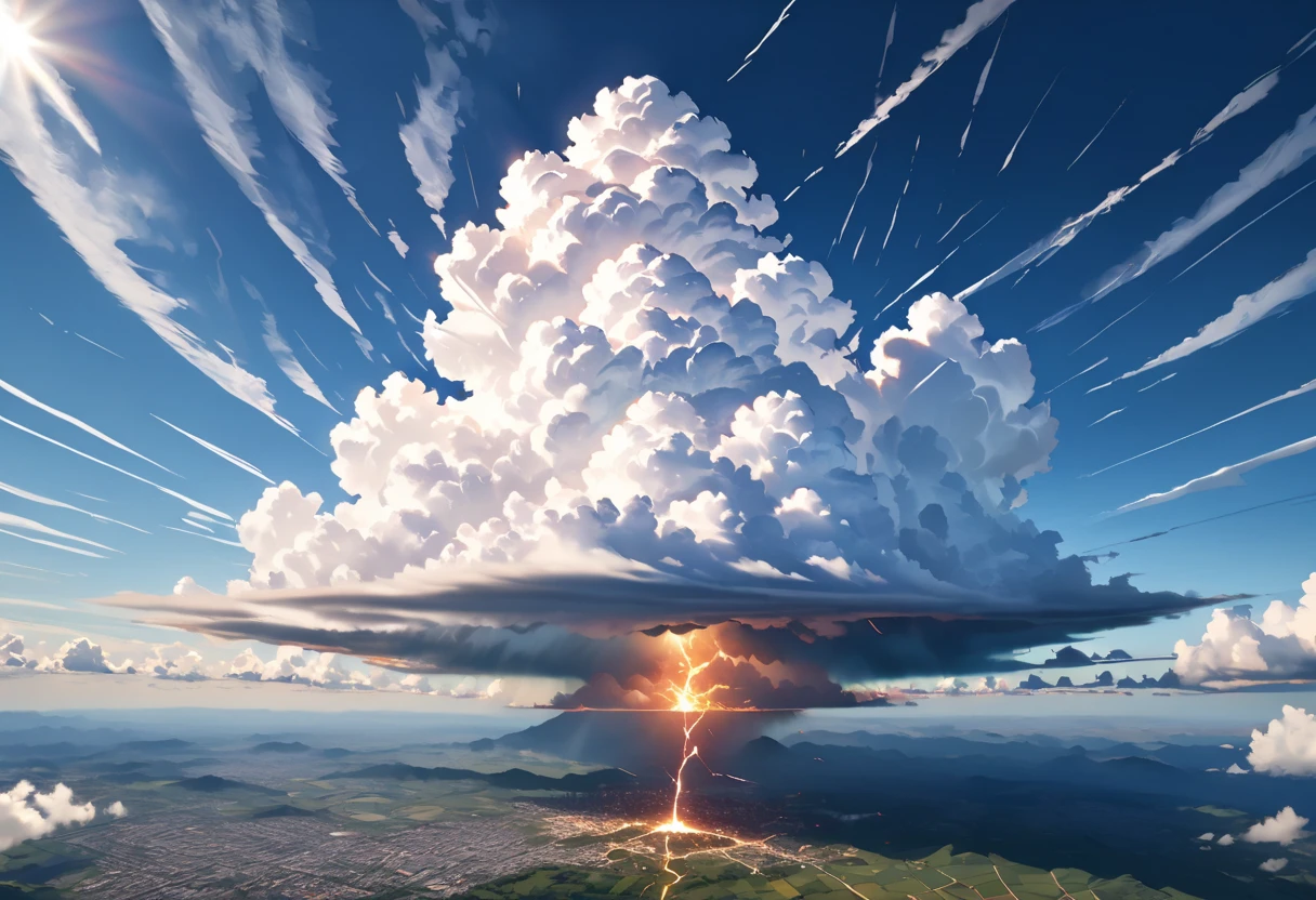 detailed realistic cracked sky, highly detailed sky with dramatic cracks, realistic cloudy sky with dramatic lighting, 8k, 4K, ( photo by Nami:1.5), A cloud,Deep blue sky,poo shaped clouds