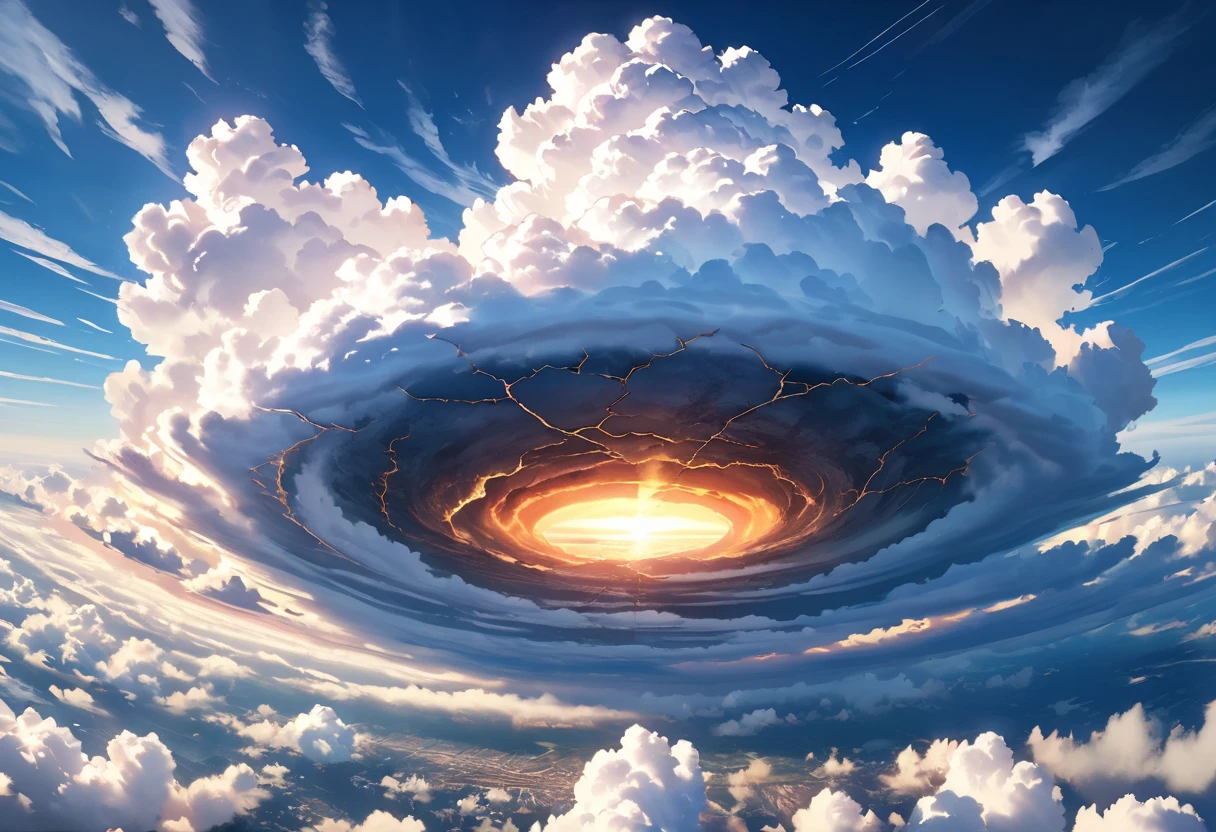 detailed realistic cracked sky, highly detailed sky with dramatic cracks, realistic cloudy sky with dramatic lighting, 8k, 4K, ( photo by Nami:1.5), A cloud,Deep blue sky,poo shaped clouds